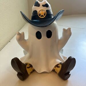 Cowboy leopard and cow print Ghost Figurine - White and Brown Halloween